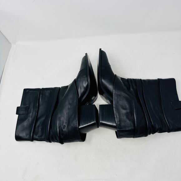 D’Amelio Black Leather Slouch Boots 10M Pointed Toe Minimalist Sleek - Picture 8 of 14